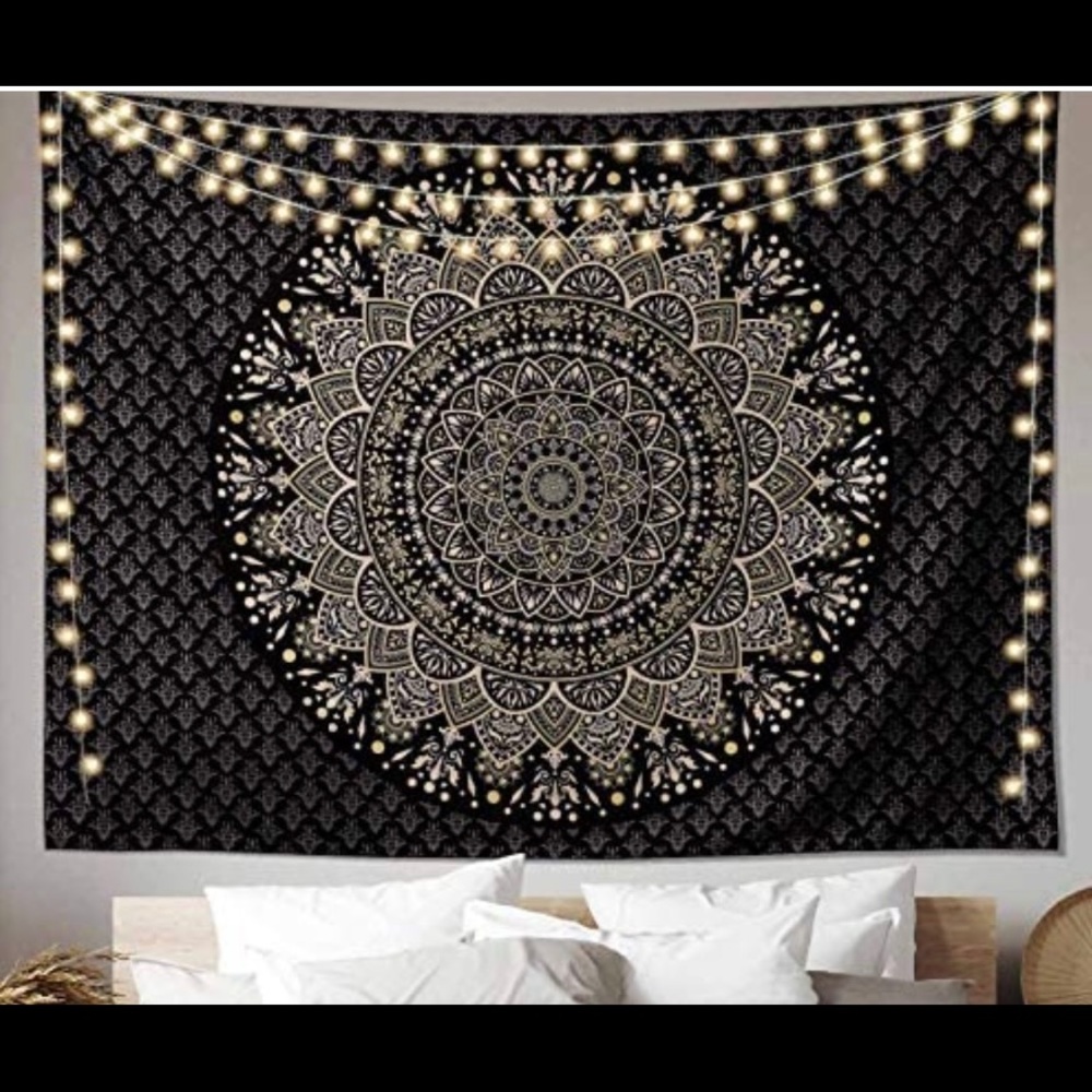 New Black and Gold Mandala Tapestry Wall Hanging 71”x91”